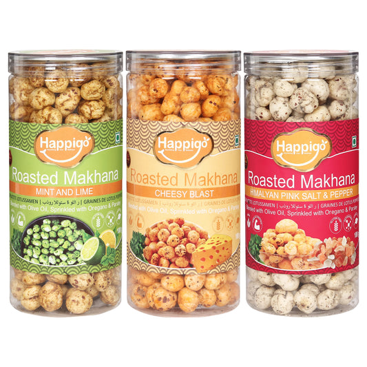 Combo(3 Jars) of Mint & Lime,Cheesy-Blast,Hima. Pink Salt Roasted Makhana(85gm Each)