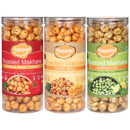 Combo(3 Jars) of Spanish Tangy Tomato Cheesy-Blast,Mint & Lime Roasted Makhana(100gm Each)