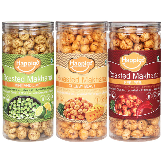 Combo(3 Jars) of Mint & Lime, Cheesy-Blast, Peri-Peri Roasted Makhana(85gm Each)